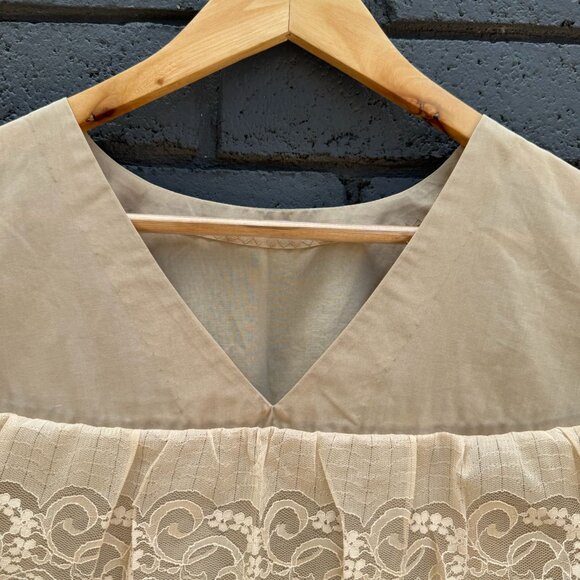 VTG 70s 80s Handmade Cottage Boho Lace Trim Blouse Tunic Top Plus Size 3XL Cream - Picture 3 of 9